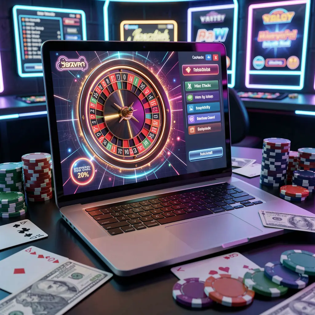 Modern laptop displaying a live roulette wheel with vibrant casino chips and cards symbolizing the premium online gaming experience at A88O for players in Bangladesh